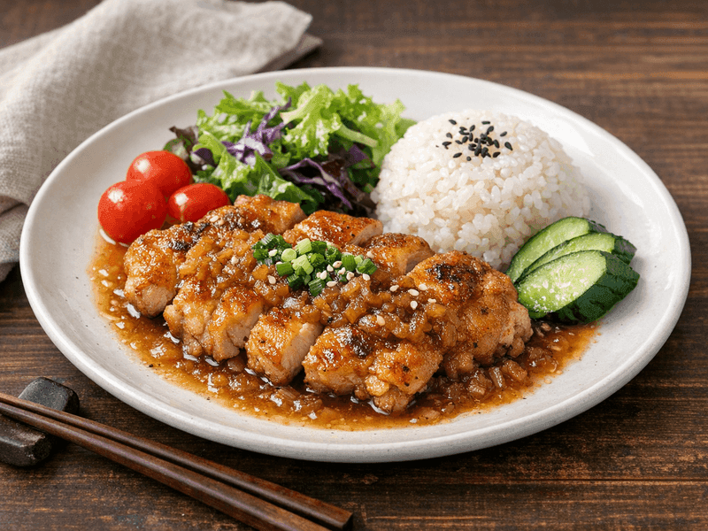 和風玉ねぎソースの鶏もも肉ソテー(Pan Seared Chicken Thighs with Japanese-Style Onion Sauce)