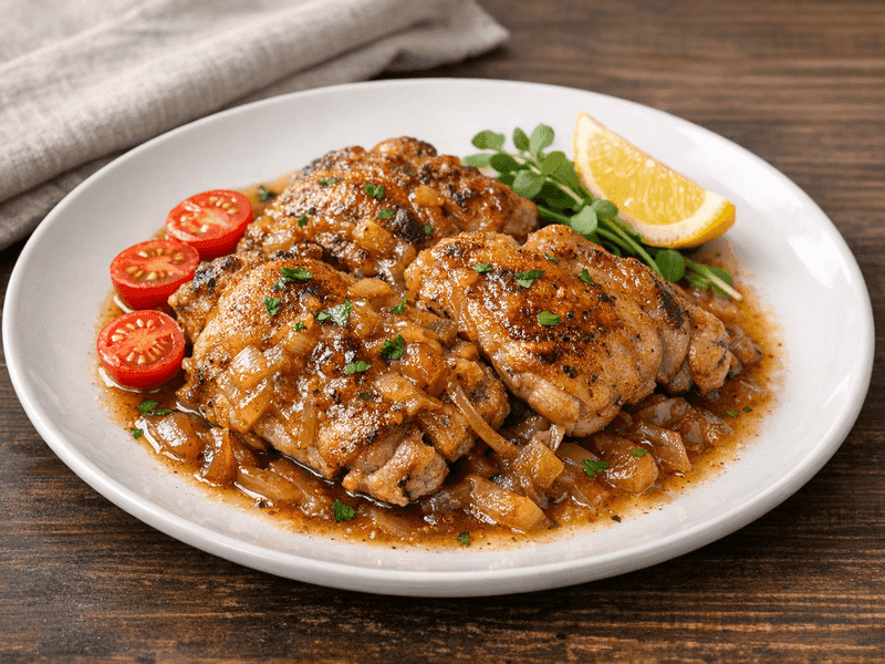 鶏もも肉の玉ねぎソース焼き(Pan Seared Chicken Thighs with Onion Sauce)